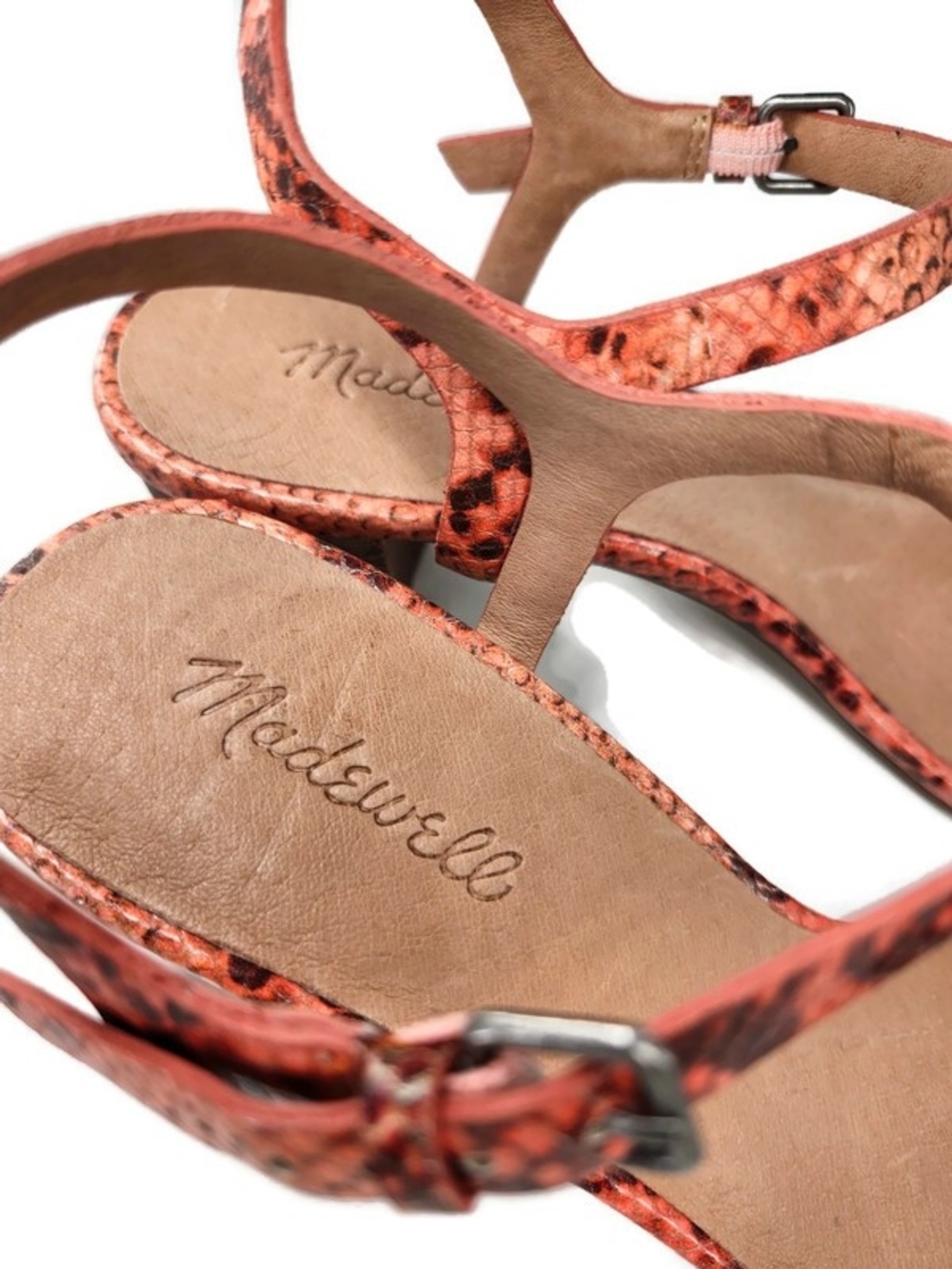 Madewell Hollie Snake Embossed Leather Open Square Toe Low Block-Heel Sandals - Picture 8 of 11